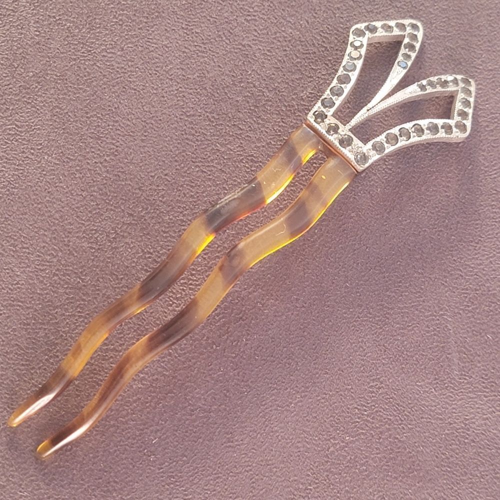 Antique 1920's Art Deco Fishson Silverite Hair Pin - Picture 2 of 8